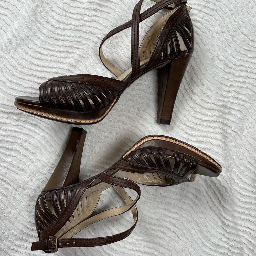 Adrienne Vittadini Brown Strappy Heels
